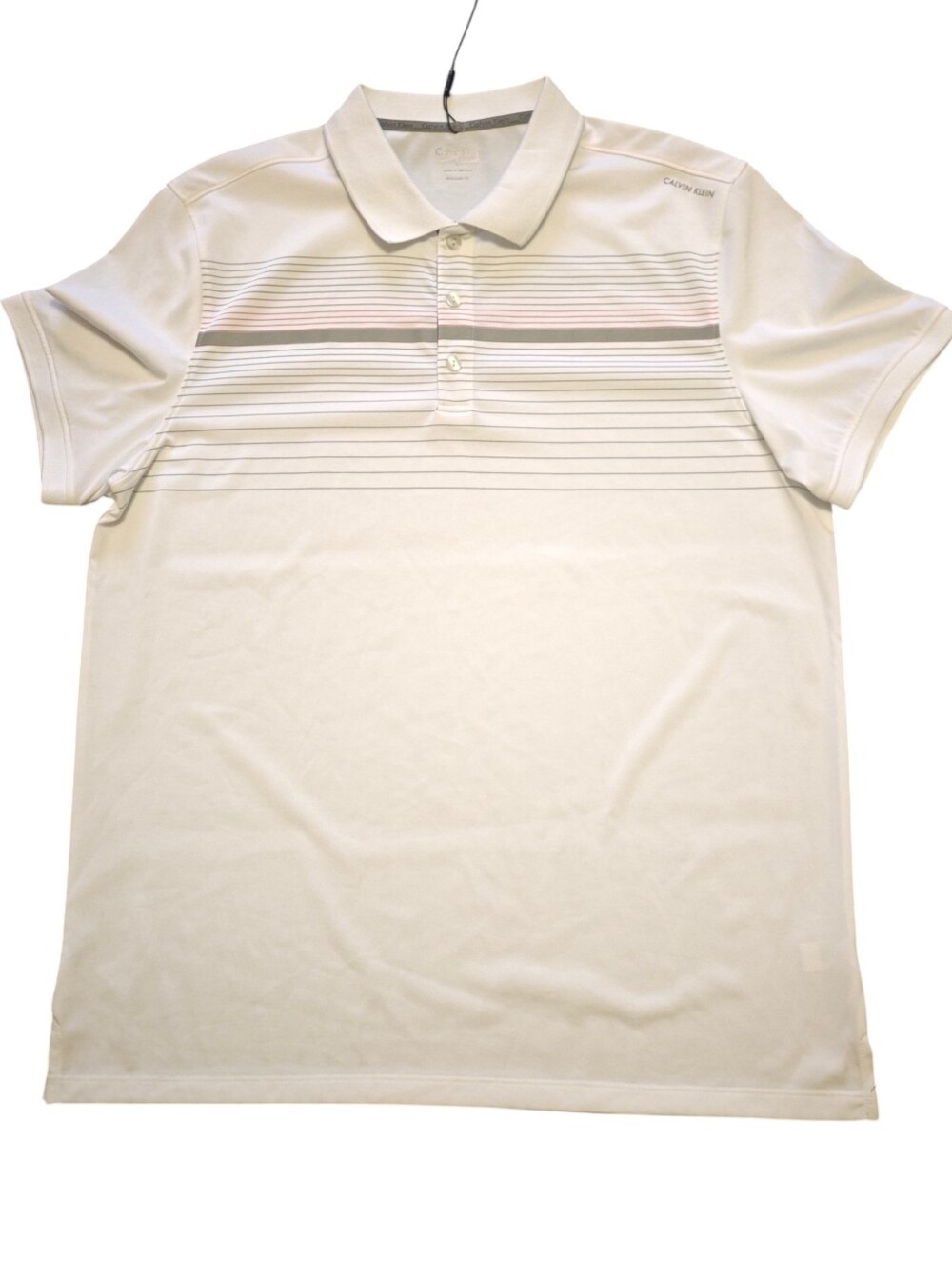 Calvin Klein White Polo with Horizontal Stripe Accent Size L